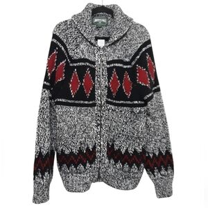 American eagle outfitters cardigan mens M cable knit collared grey fair isle Y2K